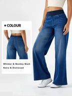 Jeans for Woman Y2k Jeans Baggy Jeans Stretchy Fabric Loose Straight Leg Ribbed Waist Design Modern Trousers Urban Fashion - Matrix-studios.com