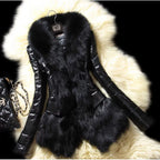 Autumn Women Faux Fur Coat Jacket Large Size 2025 Female Slim Fit Zipper PU Leather Fluffy Patchwork Short Winter Warm Outerwear - Matrix Studios