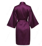 Solid Satin Night Robe, Elegant Half Sleeve V Neck House Robe With Belt, Women's Sleepwear - Matrix-studios.com