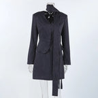Women's Matching Sets 2026 Woman Navy Blue Striped V-neck Waist Small Suit Top Short A-shaped Skirt Women's Two-piece Set - Matrix-studios.com