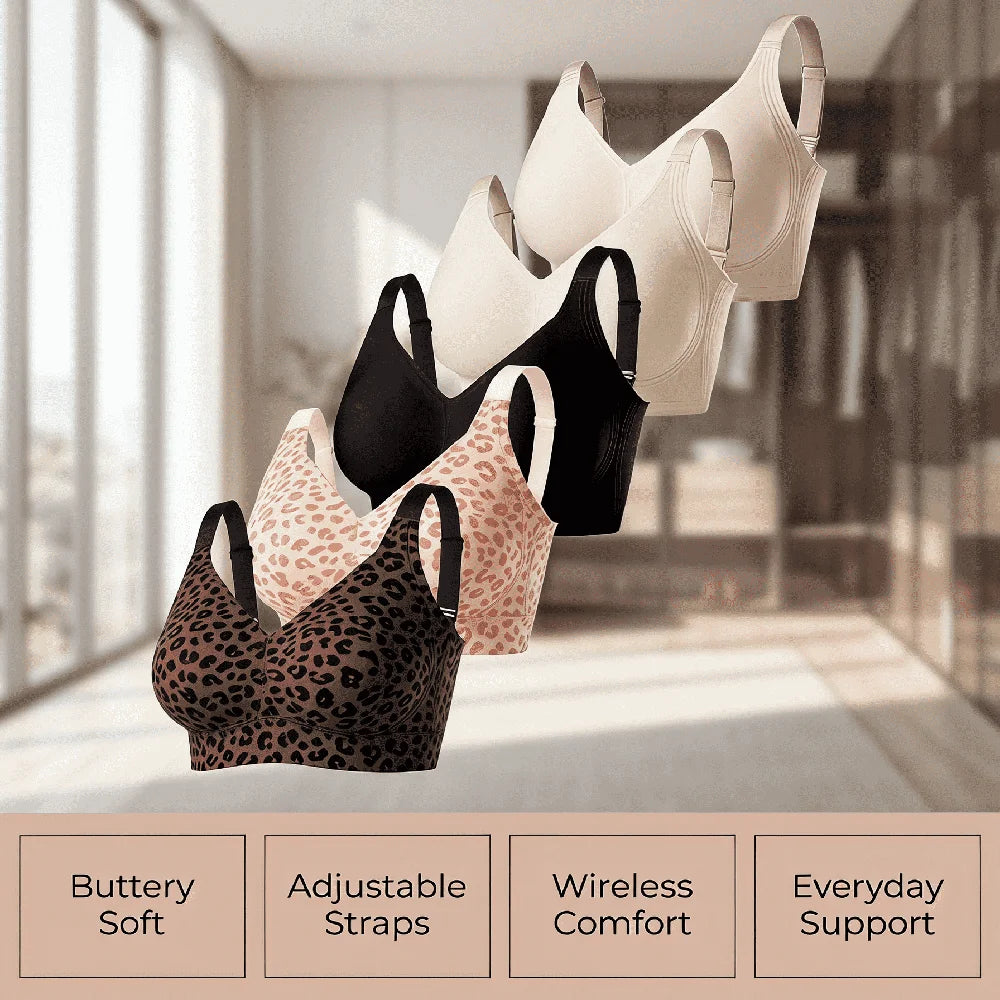 5Pcs Solid Color Seamless Wireless Bra, Full Coverage Push Up Bralette Anti-Sagging Breathable Soft Thin Cup With Adjustable Straps For Sports Yoga Daily Wear - Matrix Studios