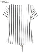 Fashion Stripe Blouse 2025 ZANZEA Summer Women V Neck Short Sleeve Tops Elegant Work OL Shirt Casual Loose Blusas Female Chemise - Matrix-studios.com