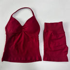 No Logo 2 Pieces Sports Set Women Backless Tank Tops High Waist Scrunch Seamless Shorts Gym Set Sportswear Workout Set Yoga - Matrix-studios.com