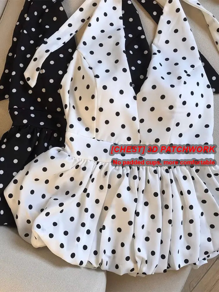 Backless Sexy Halter Beach Babydoll Crop Tops Women Polka Dots V Neck Sleeveless T Shirt Ruffles Basic Tees Not-Padded Pad - Matrix-studios.com