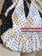 Backless Sexy Halter Beach Babydoll Crop Tops Women Polka Dots V Neck Sleeveless T Shirt Ruffles Basic Tees Not-Padded Pad - Matrix-studios.com