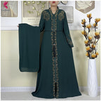New Muslim Abayas For Women Long Sleeved Dress Dubai Lady Elegant Long Dress Islam Clothing African Abaya Loose Robe With Turban - Matrix-studios.com