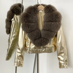 Fake Leather Coat New Natural Fox Fur Autumn Short Faux Leather Jacket Female Spring PU Women Long Sleeve Real Fur Coat Thin - Matrix Studios