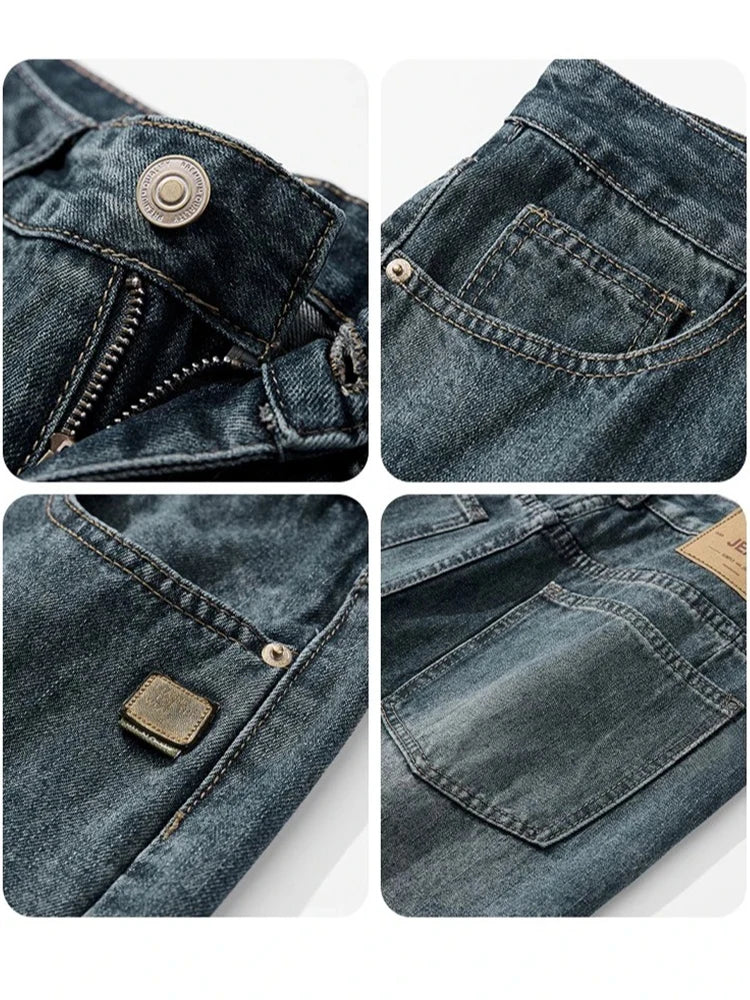 Spring Autumn American Retro Straight Jeans Men Streetwear Korean Fashion Loose Baggy Wide Leg Denim Pants Male Casual Trousers - Matrix Studios