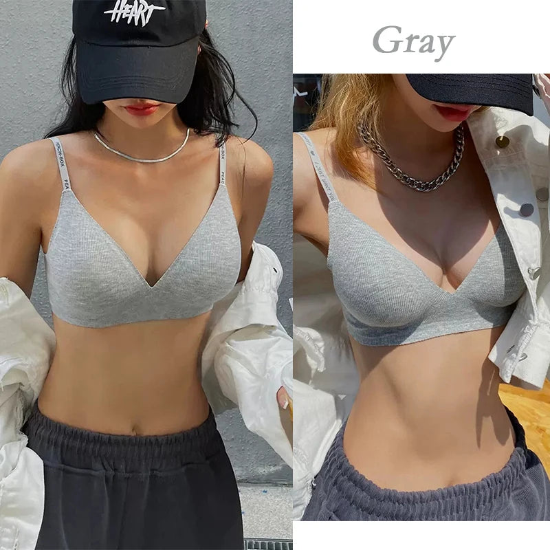 FINETOO Women Wireless Bra Deep V Padded Bralette S-XL Trendy Stripe Knitting Bras Sexy Ladies Brassiere Solid Underwear 6 Color - Matrix Studios