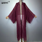 WINYI Monochrome Fashion Cardigan Middle East Abaya Dubai Luxury Holiday Party Dress Muslim Woman Fashion Open Front Caftan - Matrix-studios.com