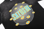 Summer Vintage Distressed Washed Hole SATOSHI Tshirts Cotton Black Circular Line Pattern Short Sleeve Men Women Street Outfit - Matrix-studios.com