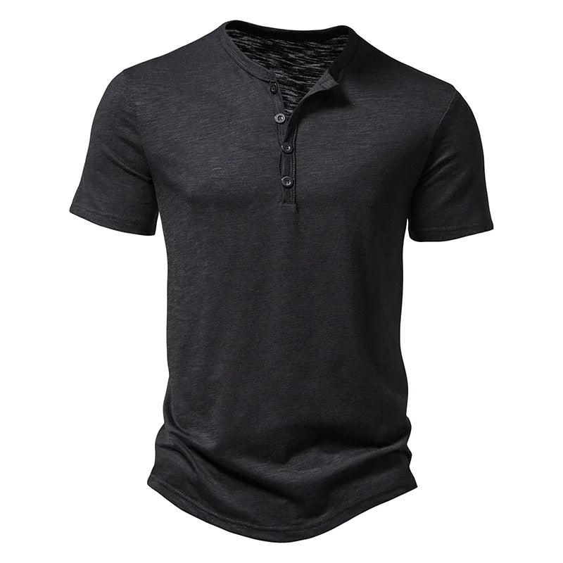 Henley Collar Summer Men Casual Solid Color Short Sleeve T Shirt for Men Polo men High QualityMens T Shirts - Matrix Studios