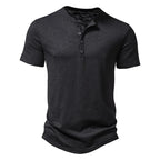 Henley Collar Summer Men Casual Solid Color Short Sleeve T Shirt for Men Polo men High QualityMens T Shirts - Matrix Studios