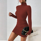Knitted Bottoming Dress Women Elegant Party Autumn Winter Turtleneck Long Sleeves Sexy Sheath Mini Dresses Bodycon Club Dress - Matrix-studios.com