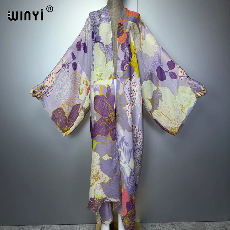 WINYI Africa Fashion Kimono Maxi Dress Beach Cover Up Cardigan Boho Coat Print Caftan Beach Outfits Women Abaya Dubai Luxury - Matrix Studios