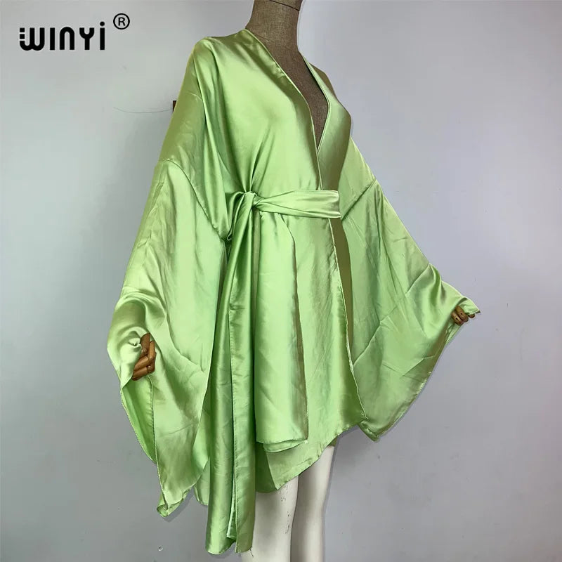 WINYI Kimono Boho Monocolour Kaftans Beach Wear Elegant купальник Holiday Beach Outfits for Women Bathing Suit Cover Ups Dress - Matrix Studios