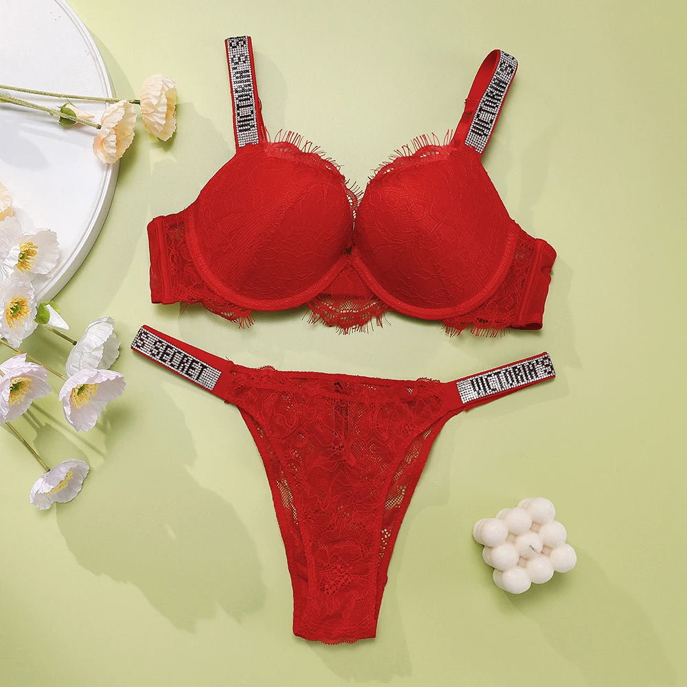 New Women's Sexy Bra and Panty Set Comfortable Push Up Shapewear Adjustable Padded Gathered V Lace Lingerie Set - Matrix-studios.com