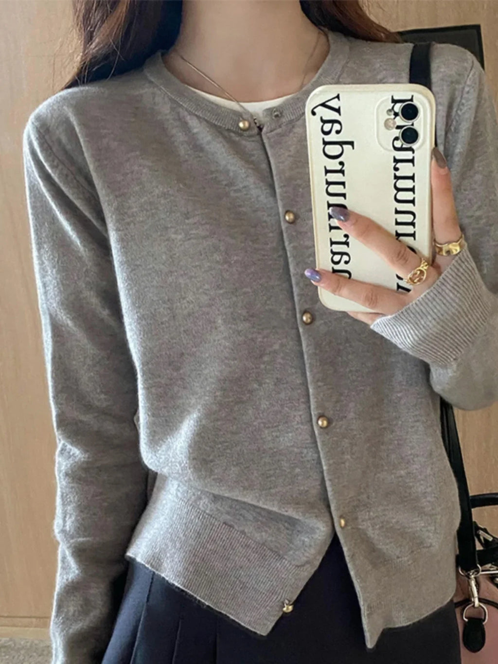 Solid Color Knitted for Women Cardigan Korean Single Breasted Long Sleeve Jumper Woman Round Neck All Match Cardigans Outwear - Matrix Studios