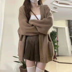 Korean College Style Single Breasted Cardigans Loose and Lazy V-neck Big Pocket Knitted Cardigan Women's Popular Coat Sweater - Matrix Studios