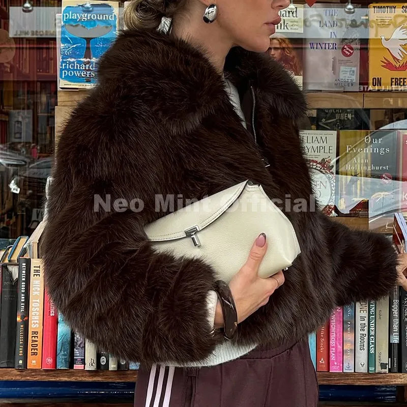 Neo Mint Ins Blogger Brand Fashion Burgundy Obsession Faux Fur Coat Women Winter 2025 Vintage Brown Fox Fur Jacket Warm Overcoat - Matrix Studios