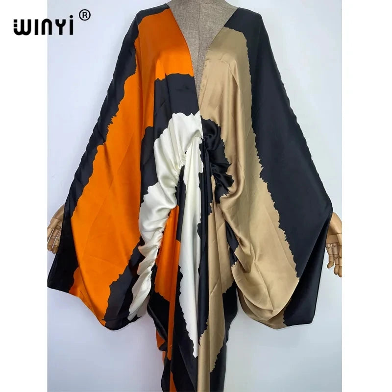 Europe Beach Over Size Summer Fashion Print 2022 WINYI Kaftan Robe Sexy Femme Maxi Women's Robes Long Beach V-Neck Bohemian Dres - Matrix Studios