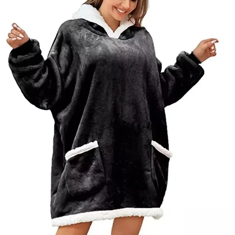 Winter Hoodies Sweatshirt Women Men Pullover Fleece Giant TV Oversized Blanket with Long Flannel Sleeves - Matrix Studios