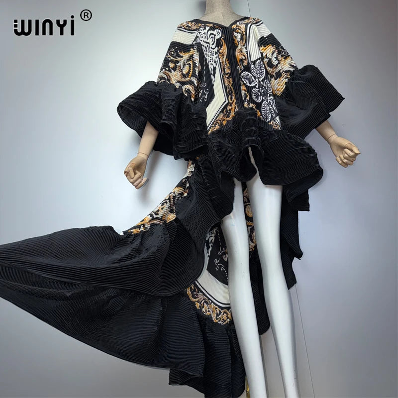 WINYI Middle East Boho Maxi Kaftan Dress Elegant Pleated Elastic Beach Cover up Luxury Party Evening Dubai Style Abaya - Matrix-studios.com