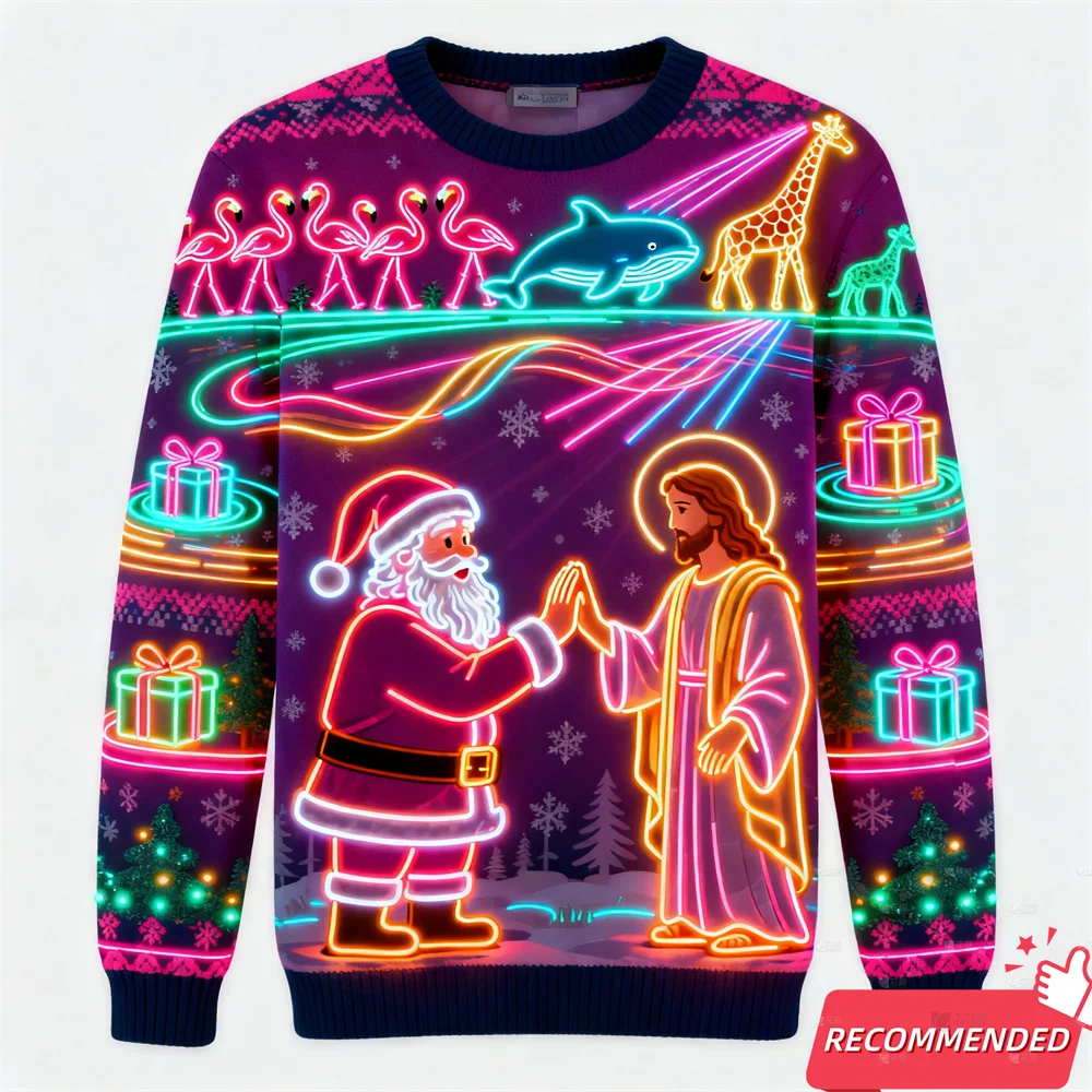 Fake Neon Light 3D Printed Ugly Xmas Sweater For Women Men Clothes Merry Christmas Snowman Funny Santa Jesus Pullovers Tracksuit - Matrix Studios