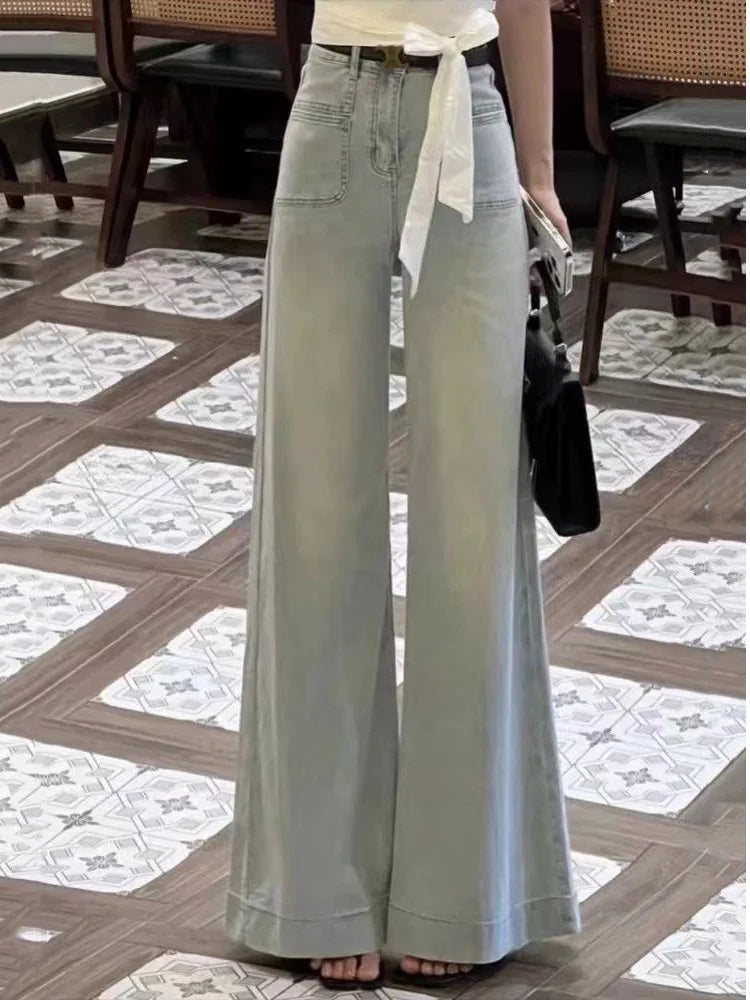 Light Wa Wide Leg Oversized Jeans Women's Small Size Loose Slimming Lazy Versatile Drapey Flared Floor-Length Trendy Pants