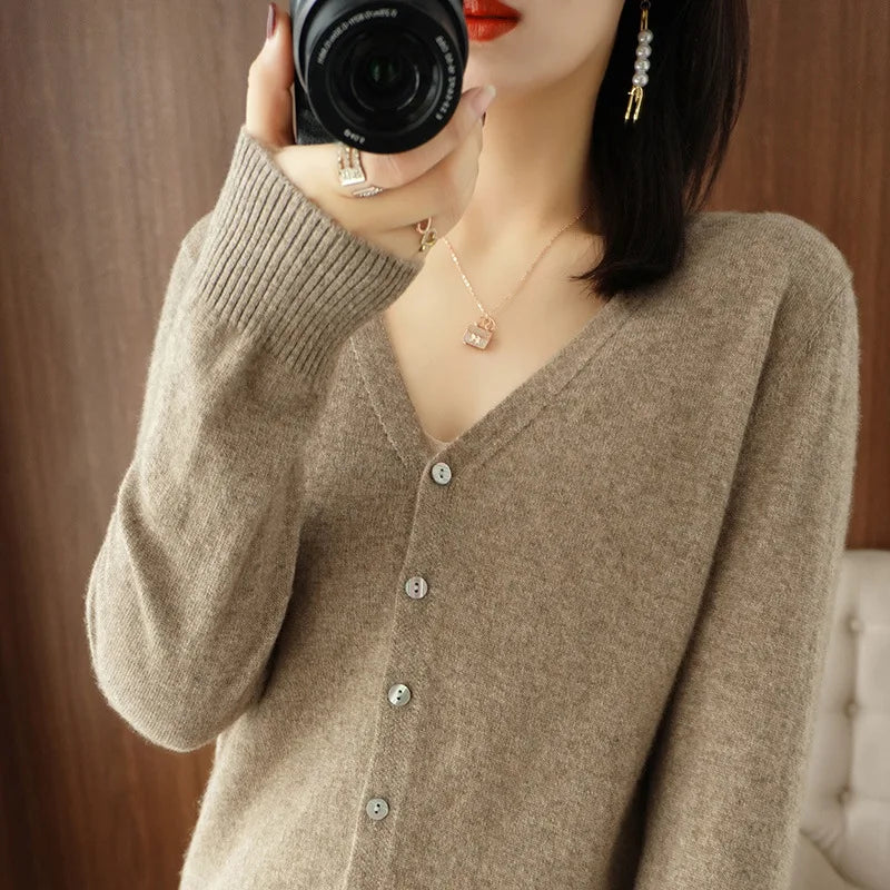 Cardigans Women 2025 Autumn Single Breasted V-neck Knitted Sweater Fashion Short Knitwear Solid Blue Green Pink Women's Jumpers - Matrix Studios