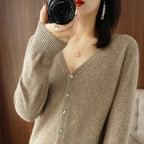 Cardigans Women 2025 Autumn Single Breasted V-neck Knitted Sweater Fashion Short Knitwear Solid Blue Green Pink Women's Jumpers - Matrix Studios
