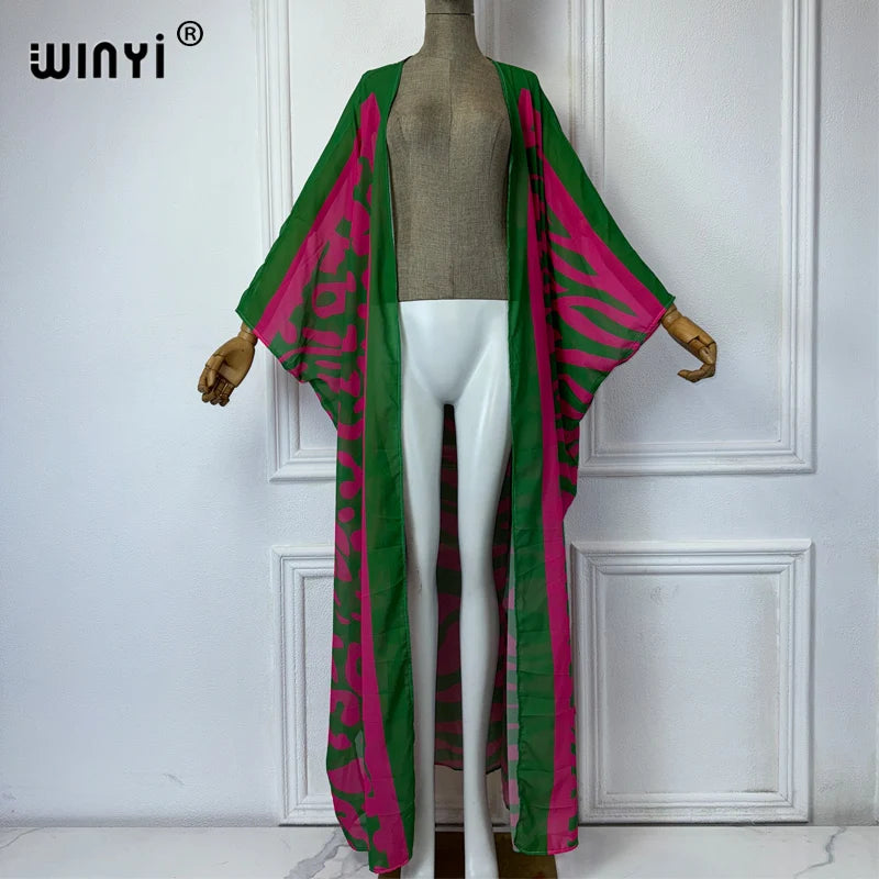 WINYI Africa Bohemia Print Kimonos Loose Dresses for Woman Cardigans Beach Outfits Kaftan Beach Cover Up Evening Dress Maxi Coat - Matrix Studios