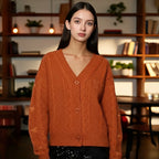 Winter Women Glittery Chunky Knit Sweater with Star Embroidery Orange Cardigans Spring Woman Y2k Gold Thread Show-girl Cardigans - Matrix Studios