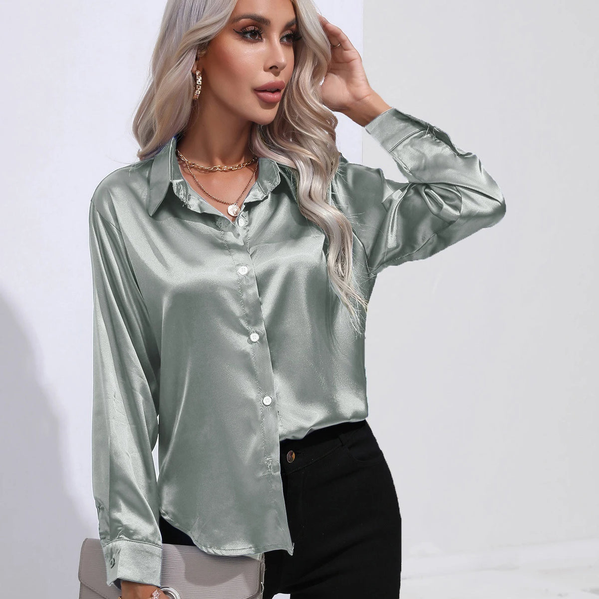 Autumn Casual Women's Blouses Elegant Satin Multicolor Basic Slim Shirt Solid Vintage Trend Ball Dance Party Shirt All-Match Top - Matrix-studios.com