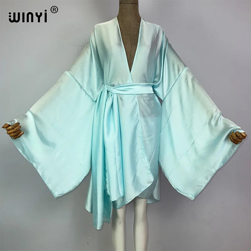 WINYI Kimono Boho Monocolour Kaftans Beach Wear Elegant купальник Holiday Beach Outfits for Women Bathing Suit Cover Ups Dress - Matrix Studios