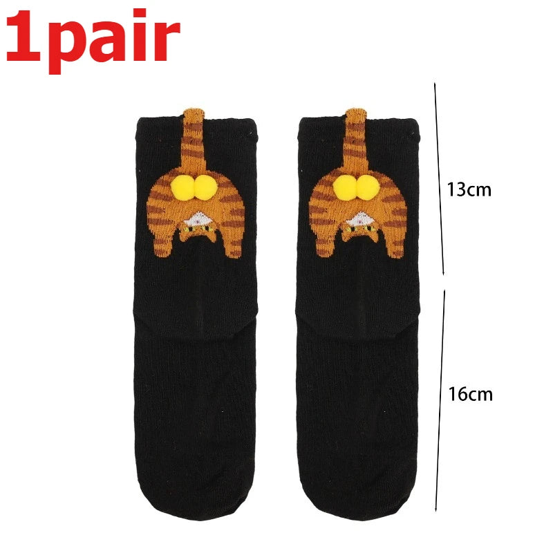 4pcs Funny Abstract 3D Cat Butt Mid-Tube Socks Cartoon Quirky Cotton Casual Socks Cat Egg Floor Sock for Cute Girls Couple Gifts - Matrix Studios