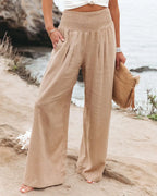 Women's casual pants with drawstring, mid waist, beach wide leg, spring and summer, European and American pants
