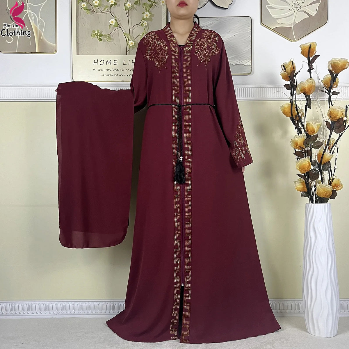 New Muslim Abayas For Women Long Sleeved Dress Dubai Lady Elegant Long Dress Islam Clothing African Abaya Loose Robe With Turban - Matrix-studios.com