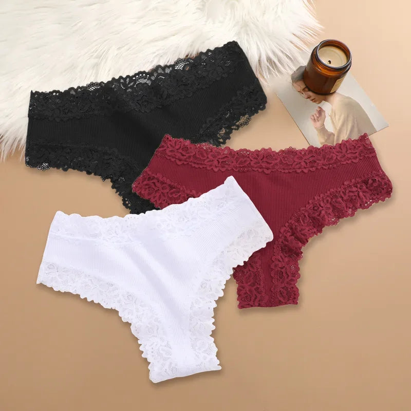 3Pcs/set Women Cotton Lace Panties Floral Intimate Underwear Trendy Patchwork Lace Briefs Female Soft Underpants Lingerie S-XL - Matrix Studios