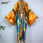 WINYI Summer New Fashion Print Women Cardigan Loose Long Dress Elegant Party Boho Maxi Beach Holiday Cover Up Kimonos Kaftan - Matrix Studios