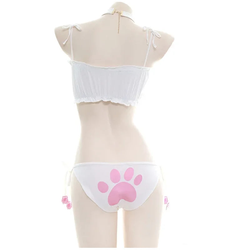 Japanese Anime Cat Cosplay Uniform Bra Panties Set Women Intimates Kawaii Lolita Hollow Out Sexy Lingerie Underwear Set - Matrix-studios.com