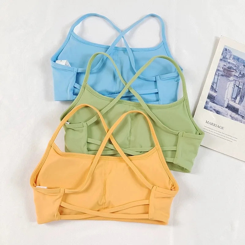 Colorful Strappy Yoga Bra with Sexy Criss Cross Back - Light Support, Quick Dry, Perfect for Summer Workout & Layering - Matrix Studios