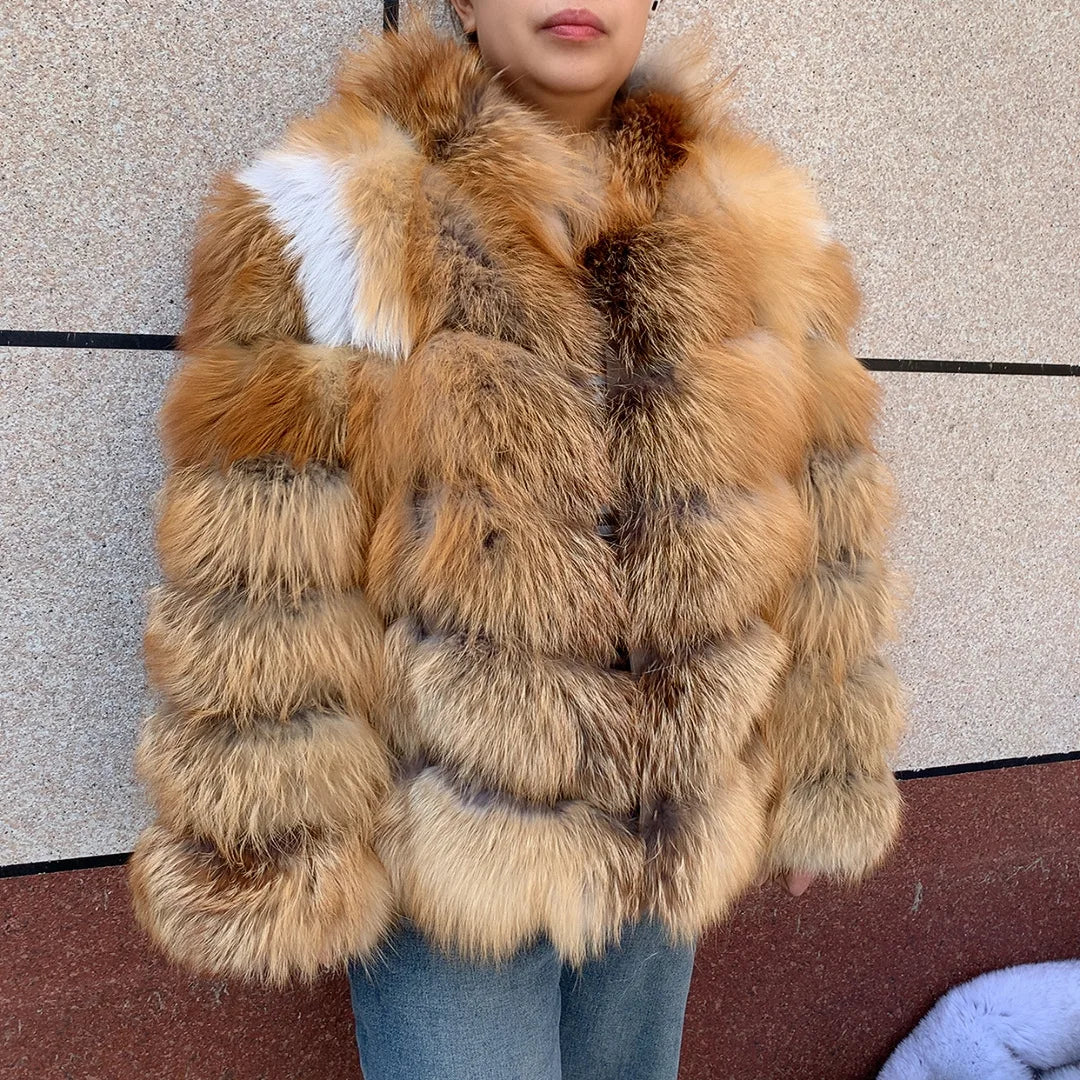 HUA QIU MEI SI Natural Red Fox Fur Jacket for Women's Winter Warmth 100% True Fur Leather Jacket Red Fox Jacket - Matrix Studios