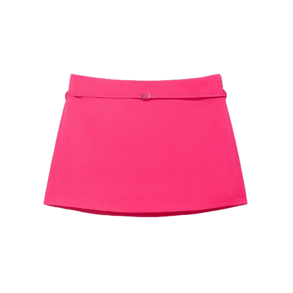 Women's Solid Color Skort with Belt Side Zipper Casual Shorts Skirts Fashionable And Stylish Women's Clothing - Matrix Studios