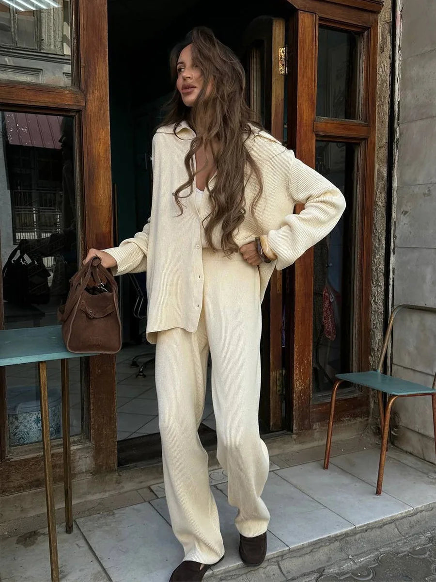 Bornladies Autumn Winter New Knit Cardigan Pants Set Loose Two Piece Casual Sweater Suit Women Thick Warm Soft Knitted Outfit - Matrix-studios.com
