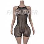 FAGADOER Sexy Hollow-out Rhinestone Patchwork Bodycon Rompers Woman Halter Sleeveless Backless Jumpsuits Female Party Clubwear - Matrix Studios