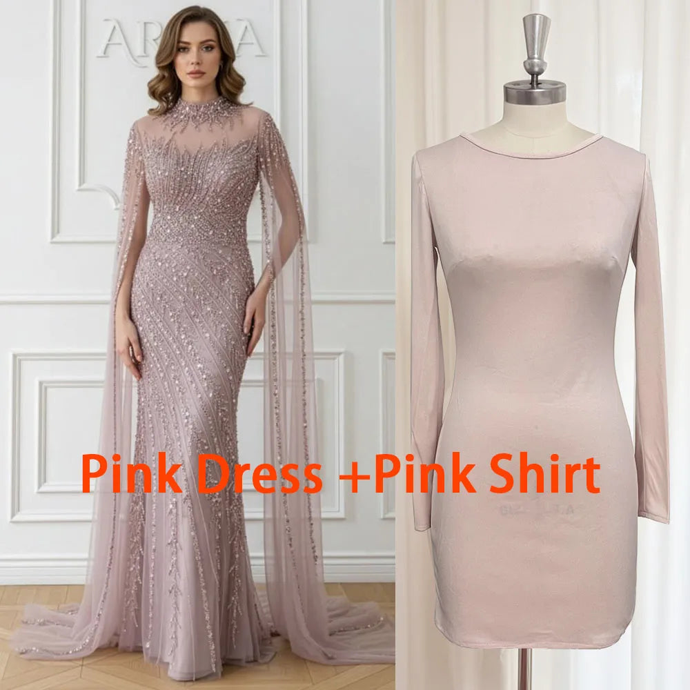 Eshaut&bridal Luxury Beaded Evening Dress Cape Sleeve Dubai Sheer Neck Mermaid Formal Prom Wedding Party Gown Customized 2026 - Matrix Studios