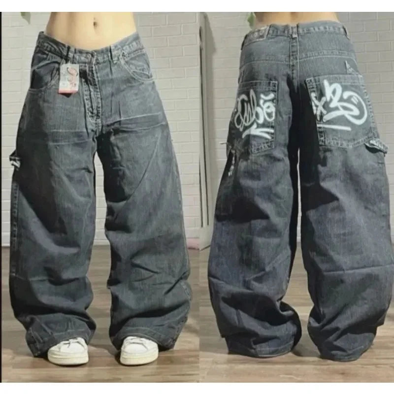 2025 Fashion New Oversized Pattern Printing Baggy Jeans Men Y2K Street Vintage Rock Casual Straight High Waist Wide Leg Trousers - Matrix Studios