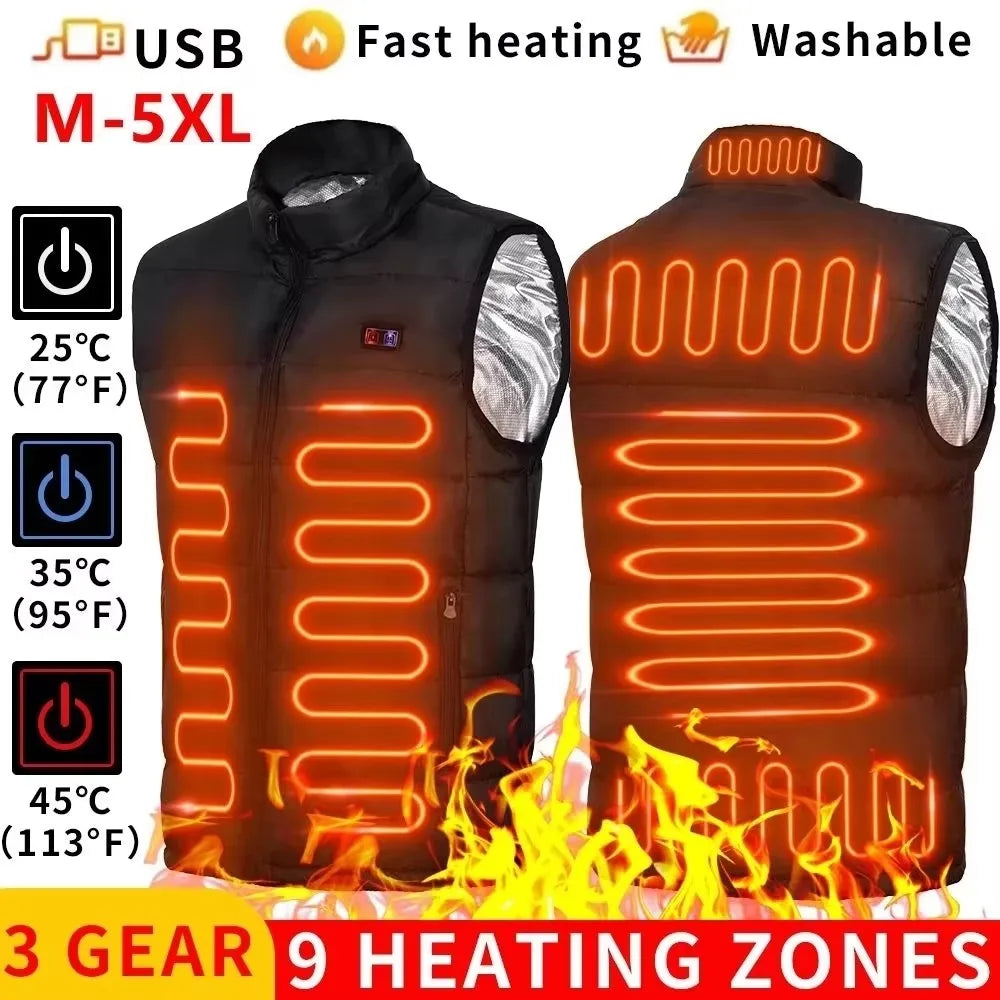 9 Heated Vest Zones Electric Heated Jackets Men Women Sportswear Heated Coat Graphene Heat Coat USB Heating Jacket For Camping - Matrix Studios