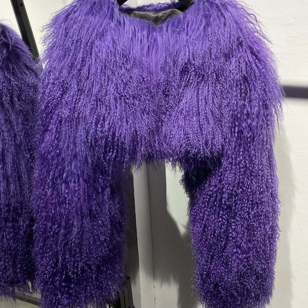 Short Genuine Fur Coat Mongolia Sheep Fur Long Sleeves Women's Warm Jacket - Matrix Studios